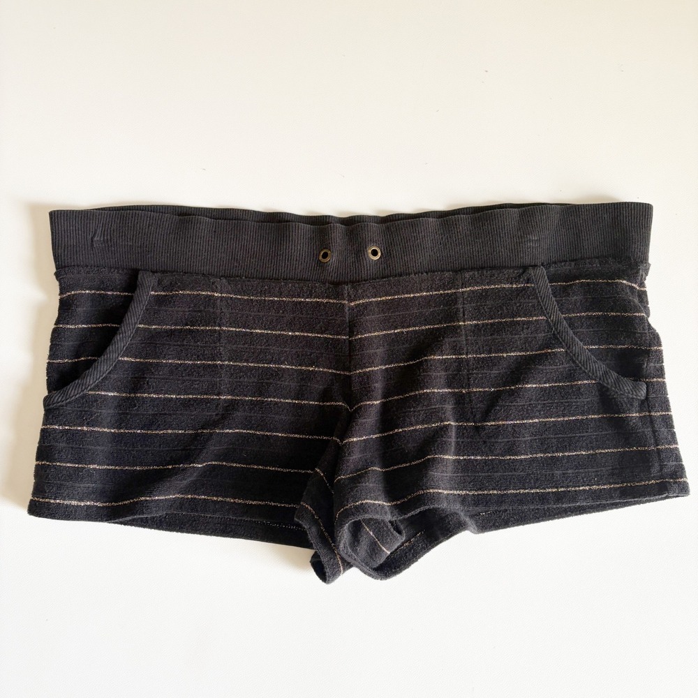 Juicy Couture Womens Black Gold Metallic Stripe Y2K Terry Cloth Shorts Size M